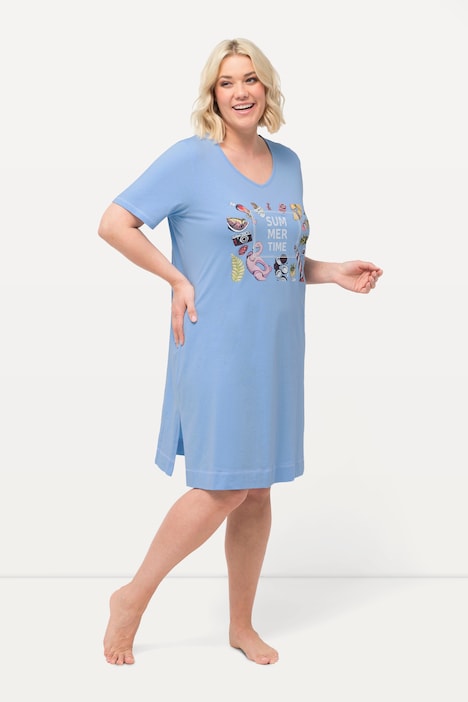 Bigshirt, bedruckt, V-Ausschnitt, Halbarm