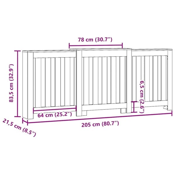 vidaXL Radiatordeksel røkt eik 205x21,5x83,5 cm konstruert tre