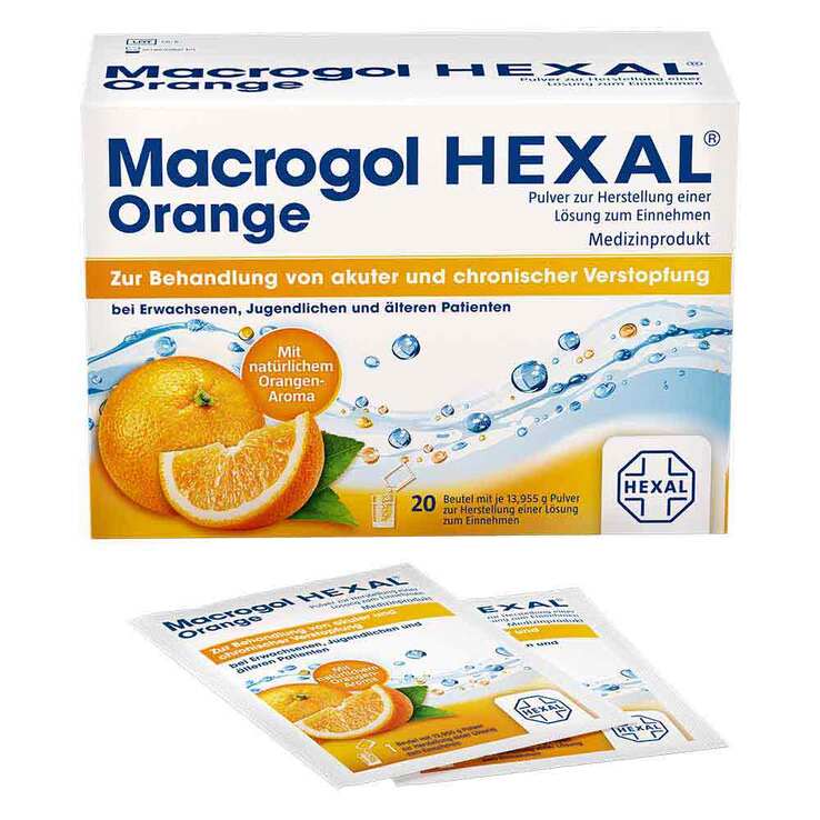Macrogol HEXAL Orange Pulver zur Herstellung einer Lösung zum Einnehmen Beutel , 20 St