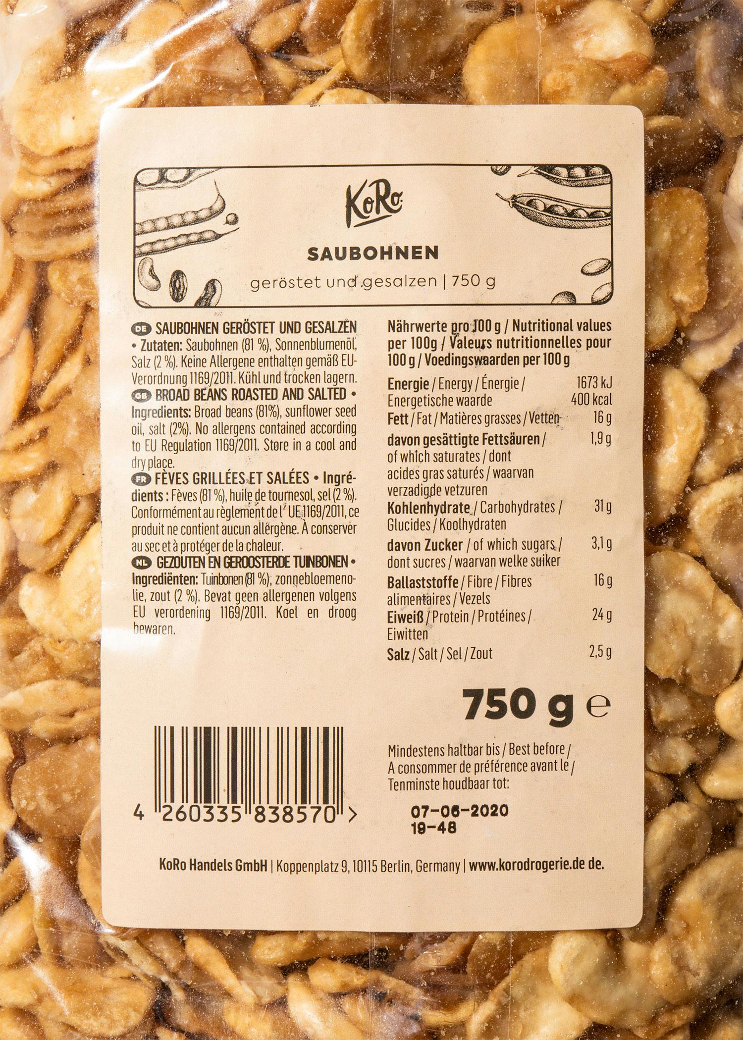 Geröstete und gesalzene Favabohnen 750 g