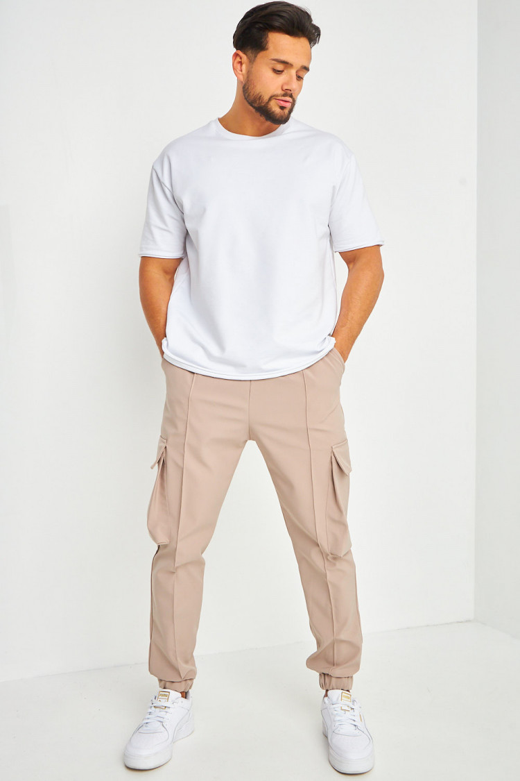 Joggerpant beige cargo avec surpiqures