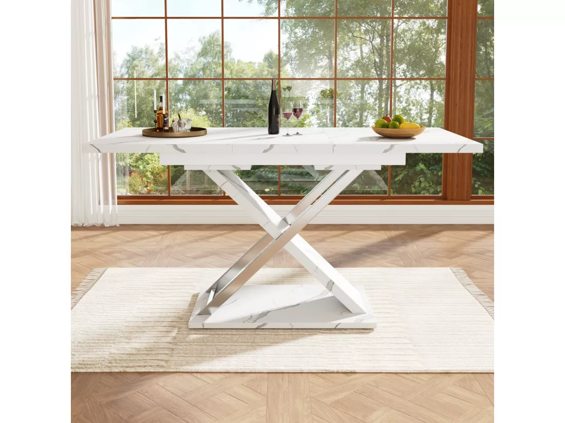 Table à manger extensible - avec sacrums - 6 à 8 personnes - MDF laqué blanc - 118/157×75cm