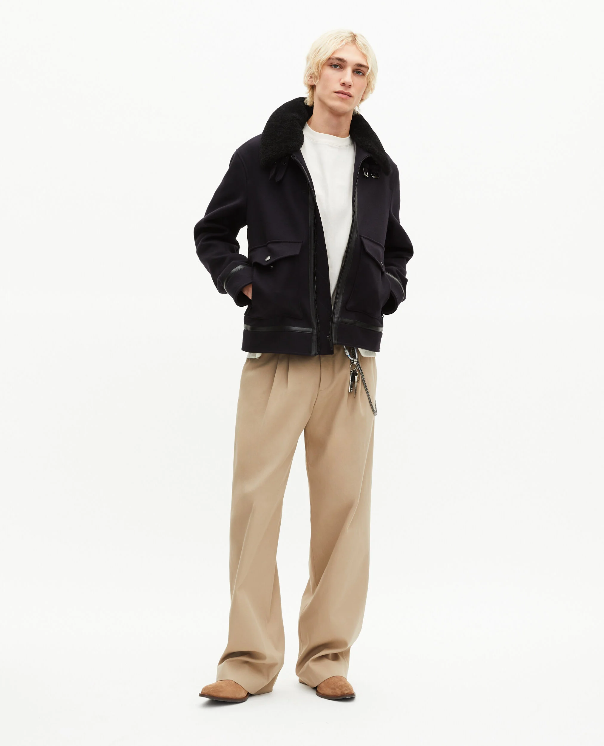 Blouson en laine avec col sherpa marine
