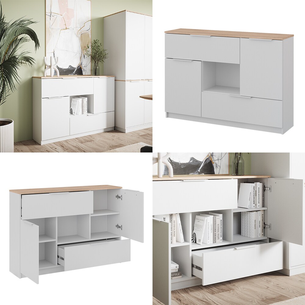 Vicco Sideboard Betti Weiß Sonoma 120 x 84 cm 2 Türen 2 Schubladen 1 Fach