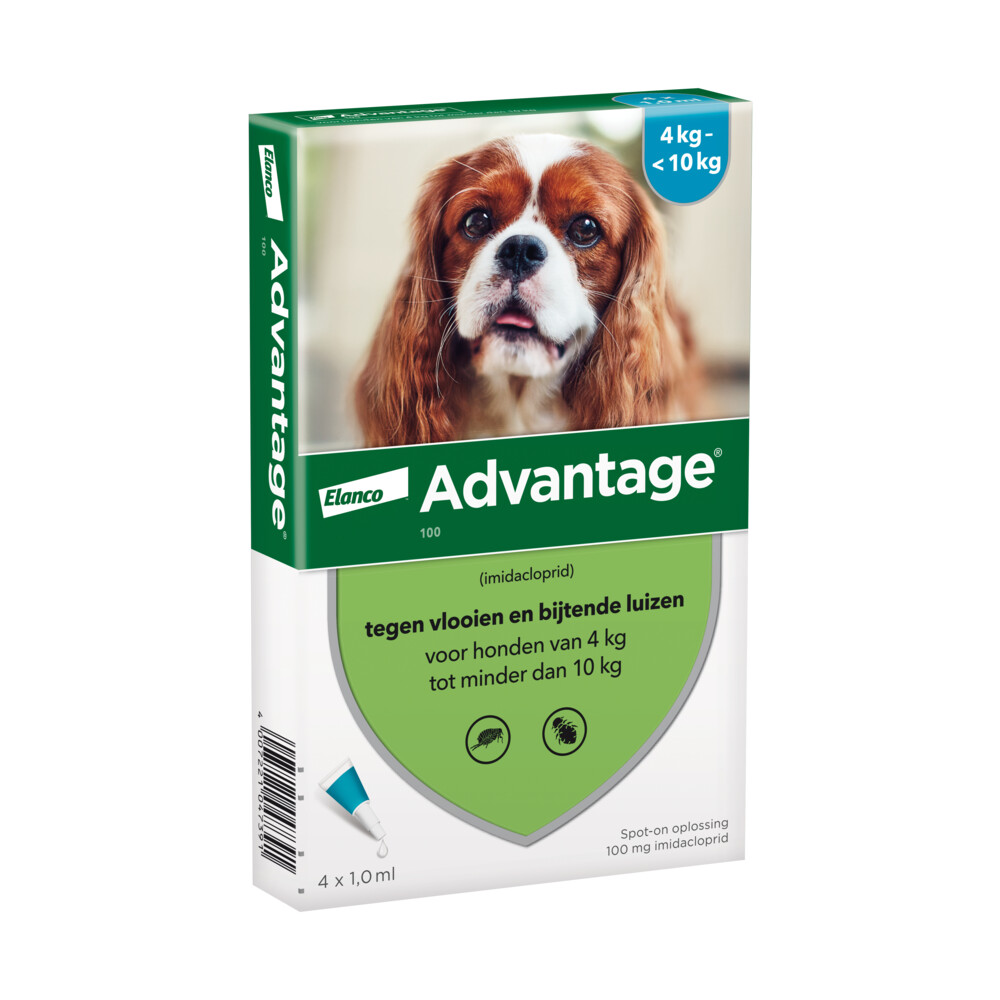 Advantage Anti Vlooiendruppels 100 Hond 4 - 10 kg4 pipetten