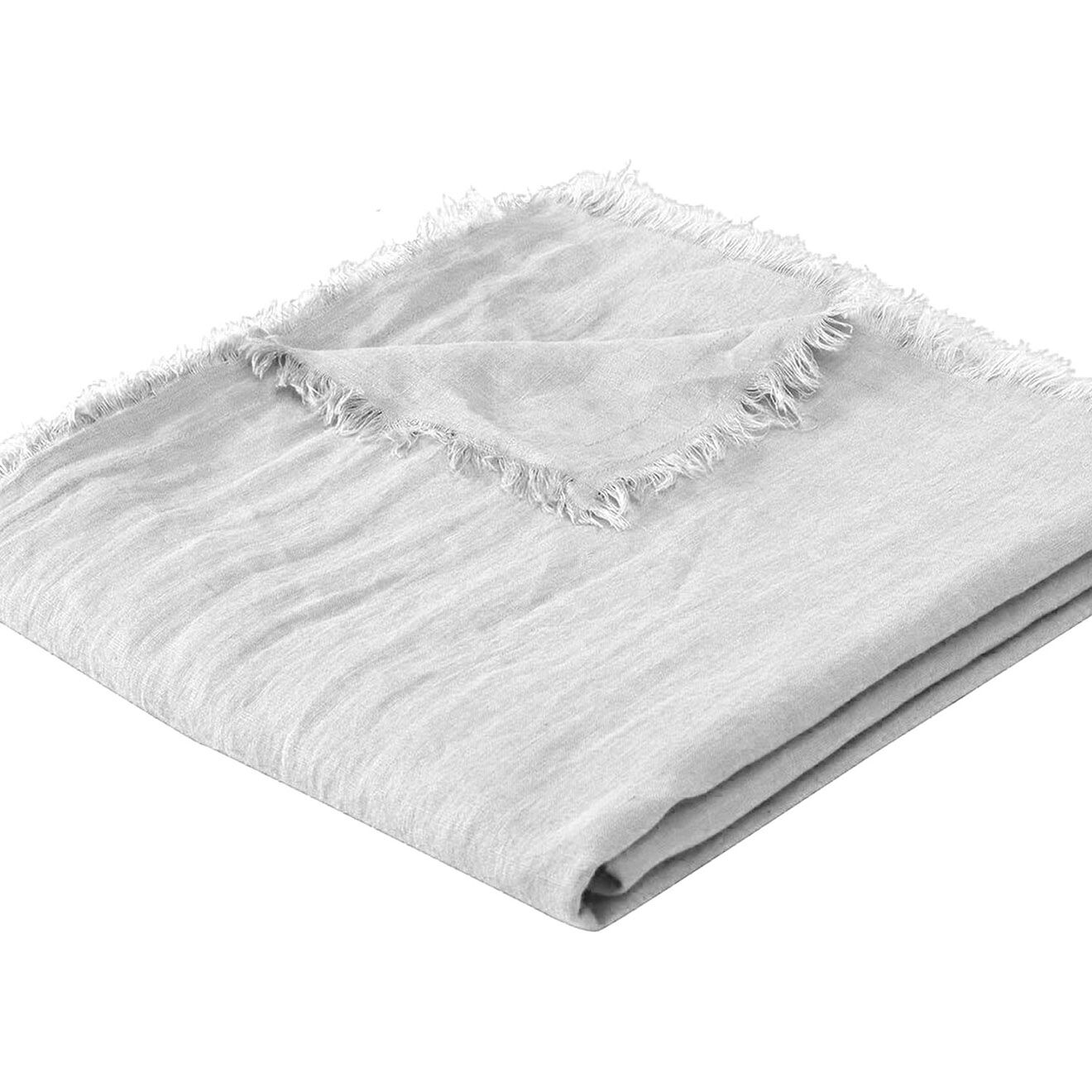 Febronie Plaid en lin lavé frangé Hortense blanc - 180x260 cm