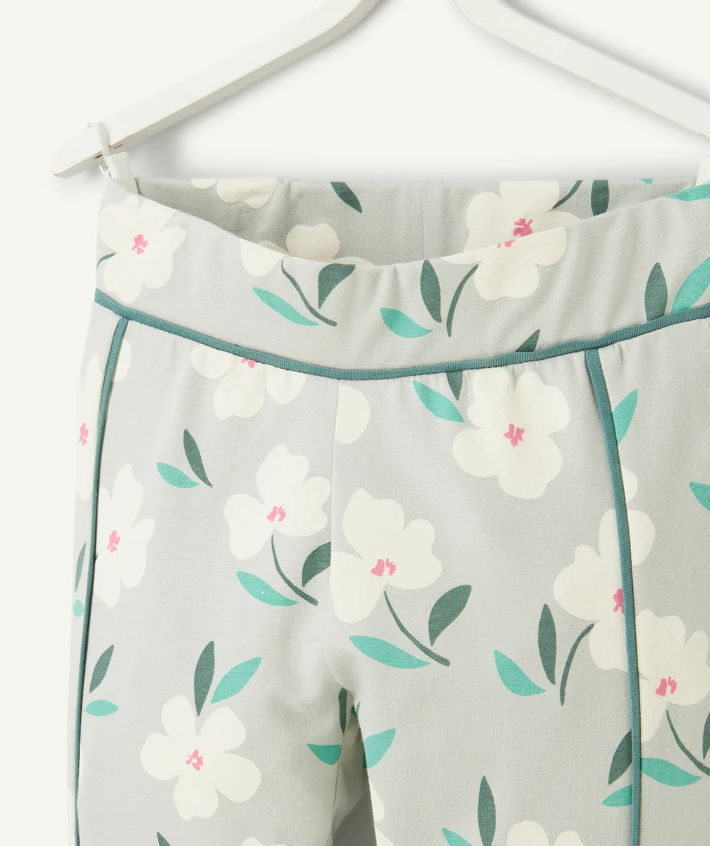 PANTALON TREGGING FILLE EN VISCOSE RESPONSABLE BLEU IMPRIMÉ FLEURI