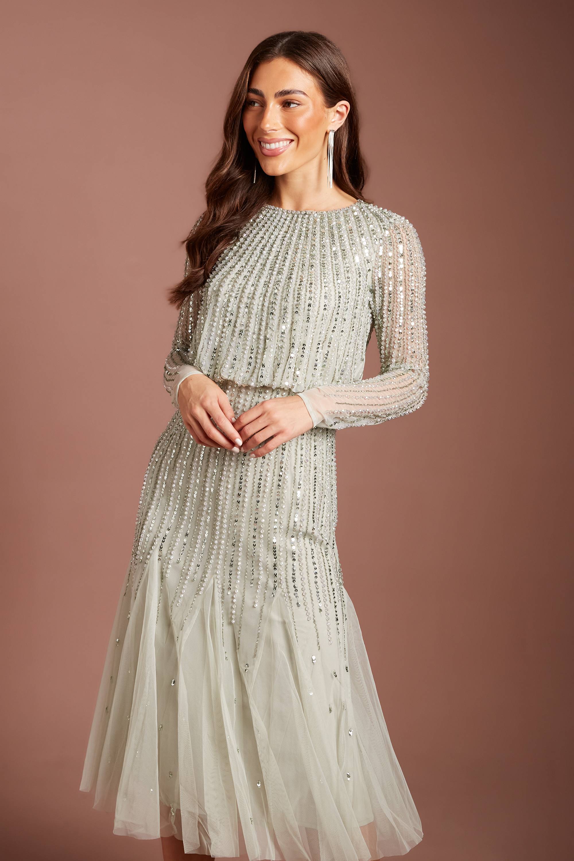 Coast Robe Mi-Longue à Manches Longues et Sequins de Soirée