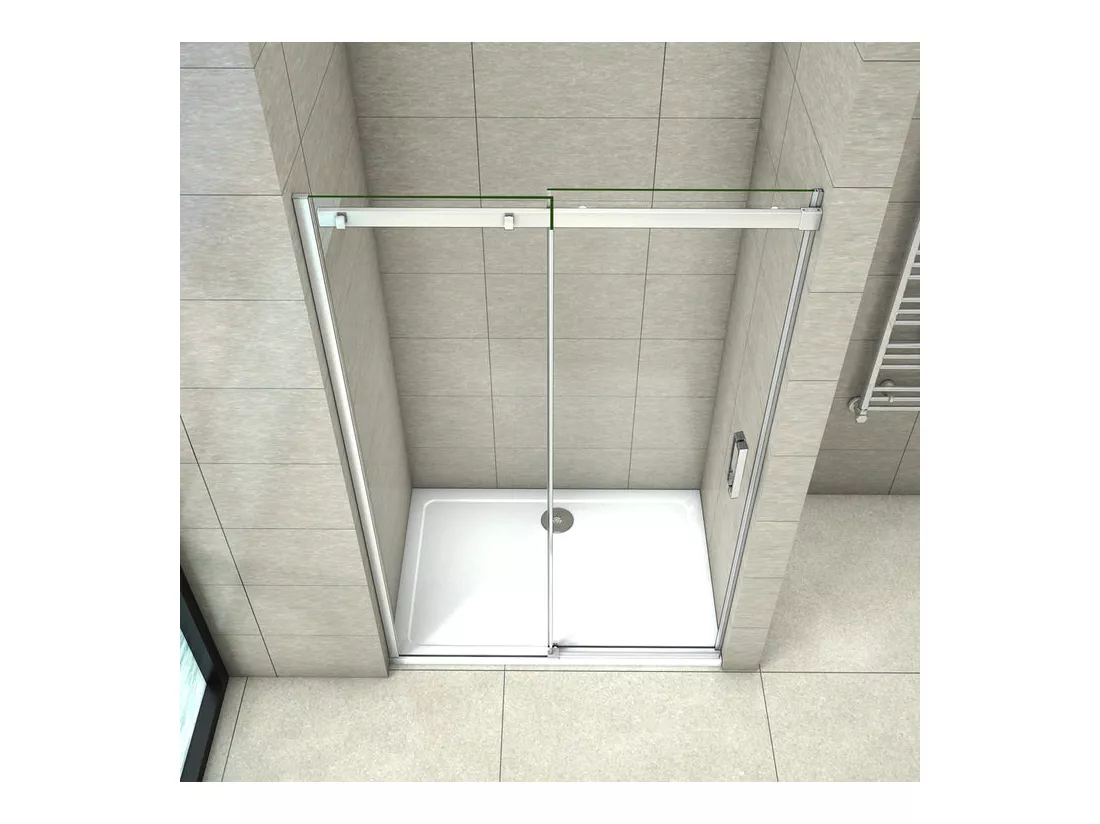 Porte de douche coulissante 140x195cm, porte de douche installée en niche, verre de sécurité anticalcaire 8mm, profilé chromé