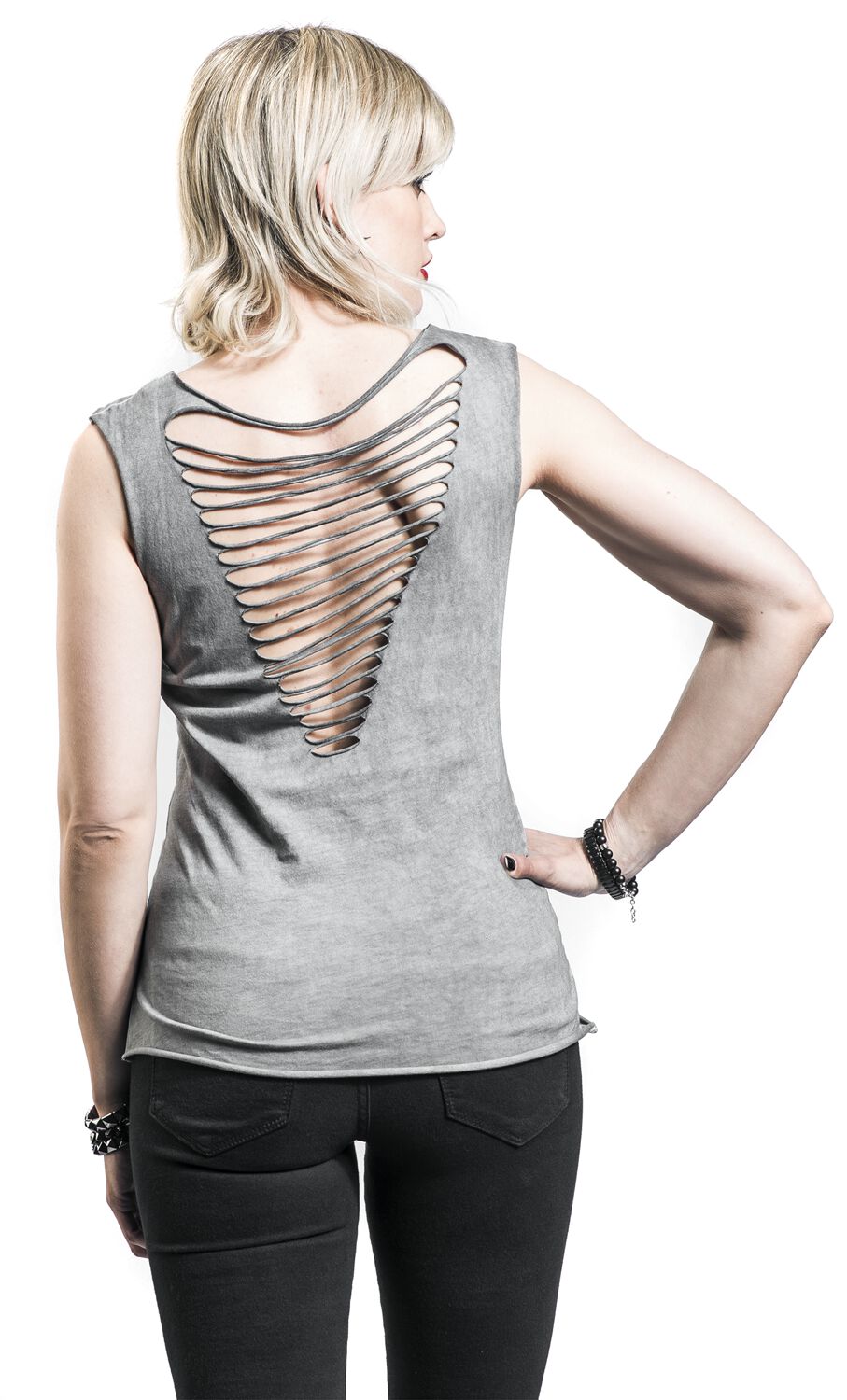 Haut Gris Avec Découpes & Imprimé | Black Premium by EMP Top
