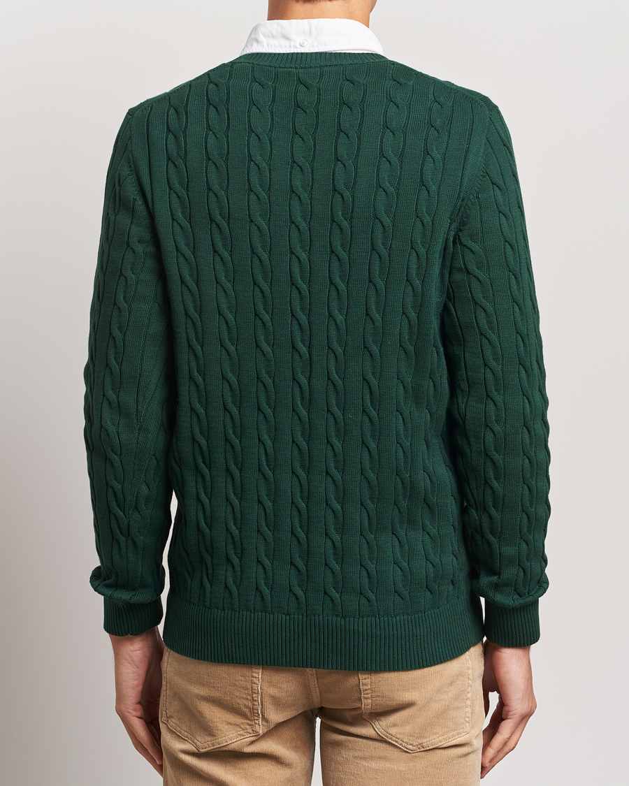 GANT Cotton Cable Crew Neck Tartan Green