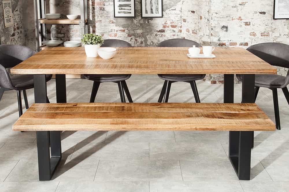 Massiver Esstisch IRON CRAFT 180cm natur Mangoholz Eisen Kufengestell Industrial Design