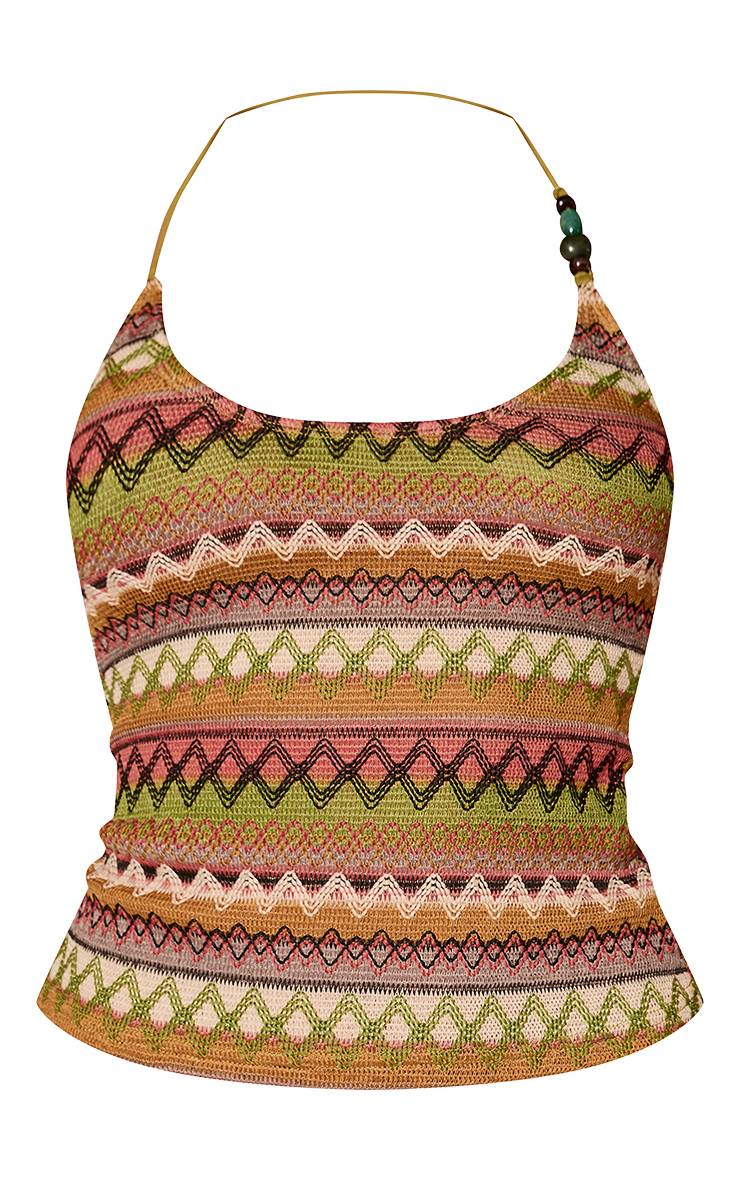 Vert Haut Caraco Texturé Motif Aztèque Ensemble Coordonné