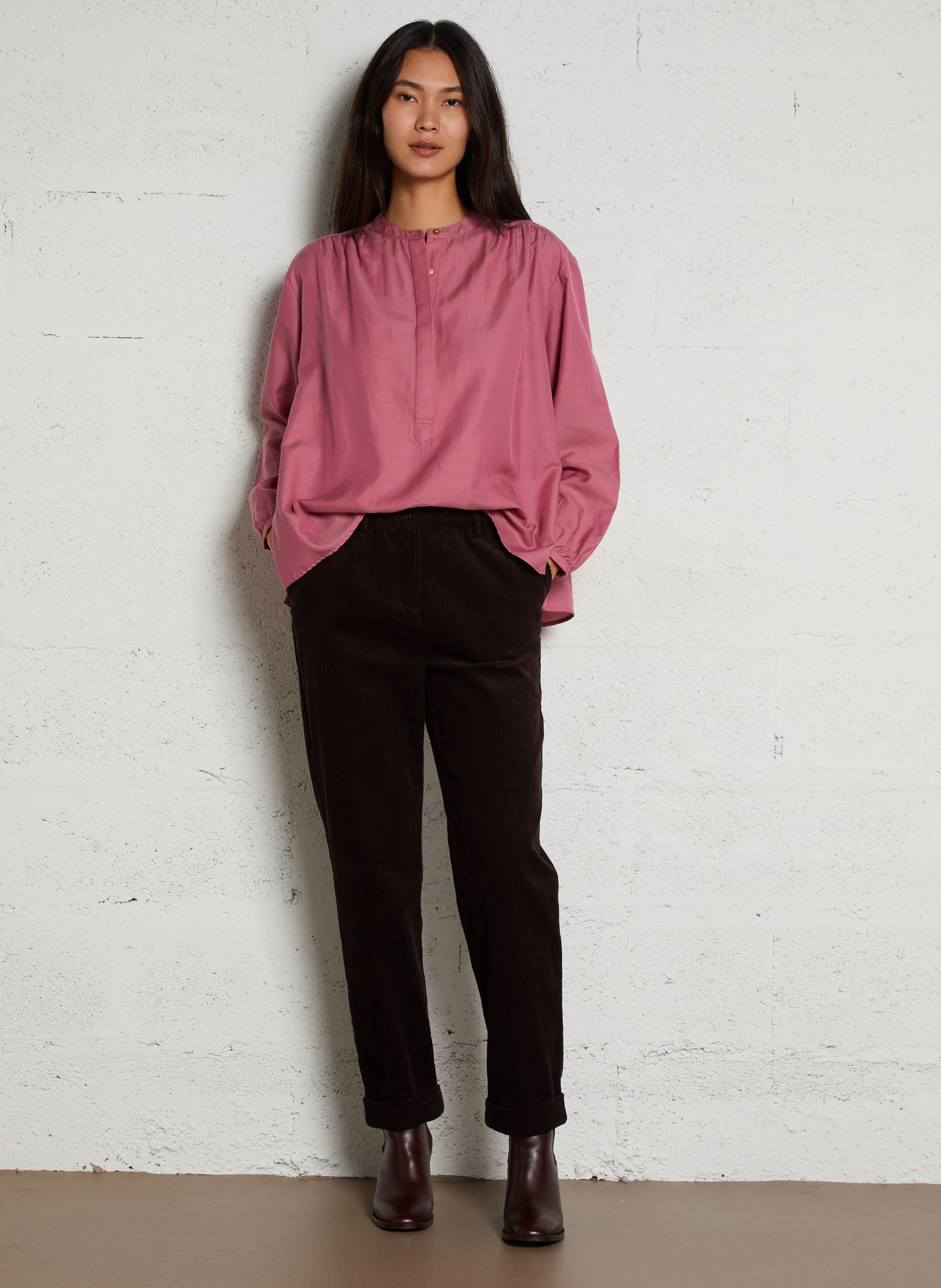 KASPAR - Blouse droite en coton et soie | Rose