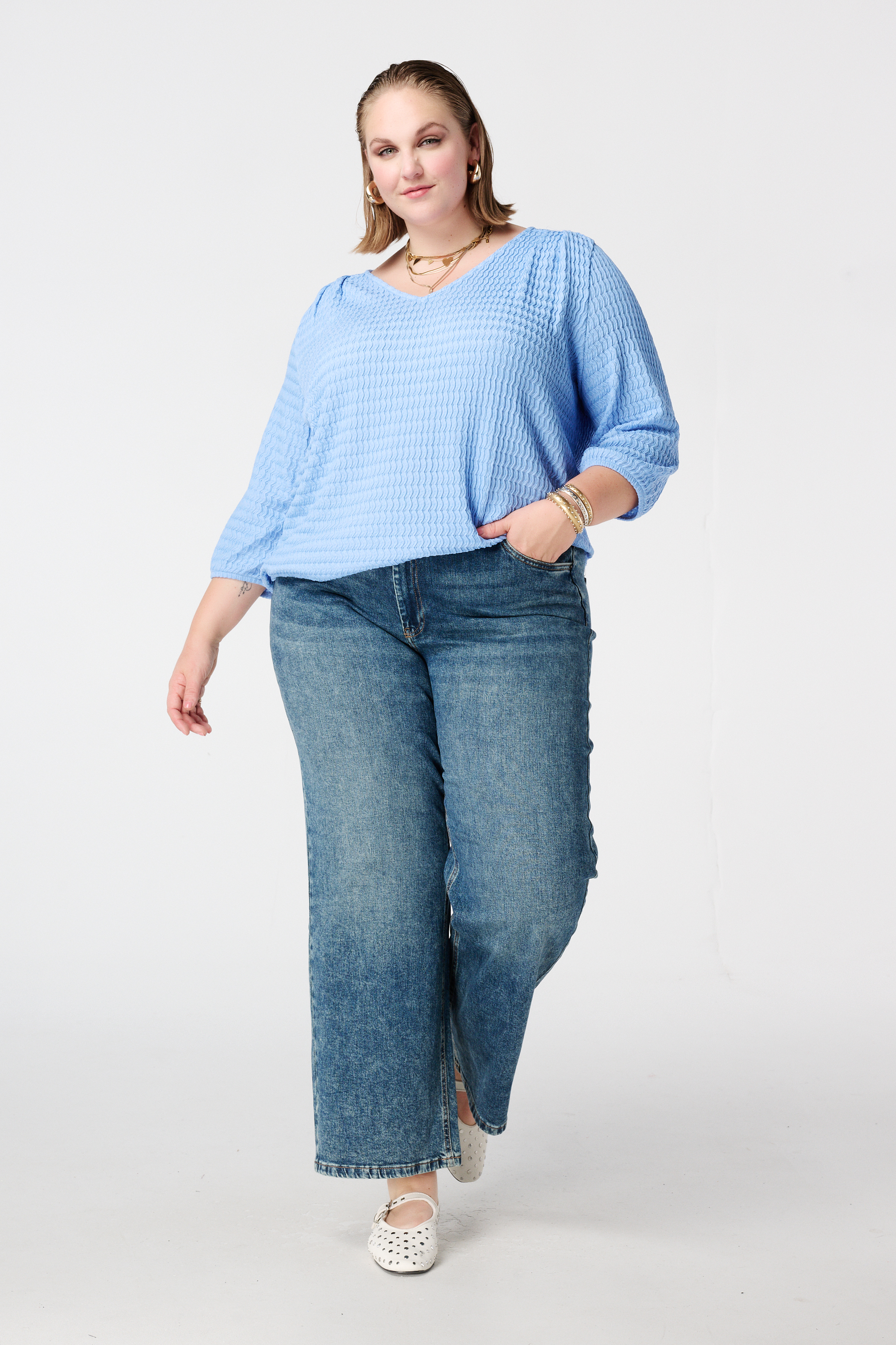 Top met structuur stof blauw
