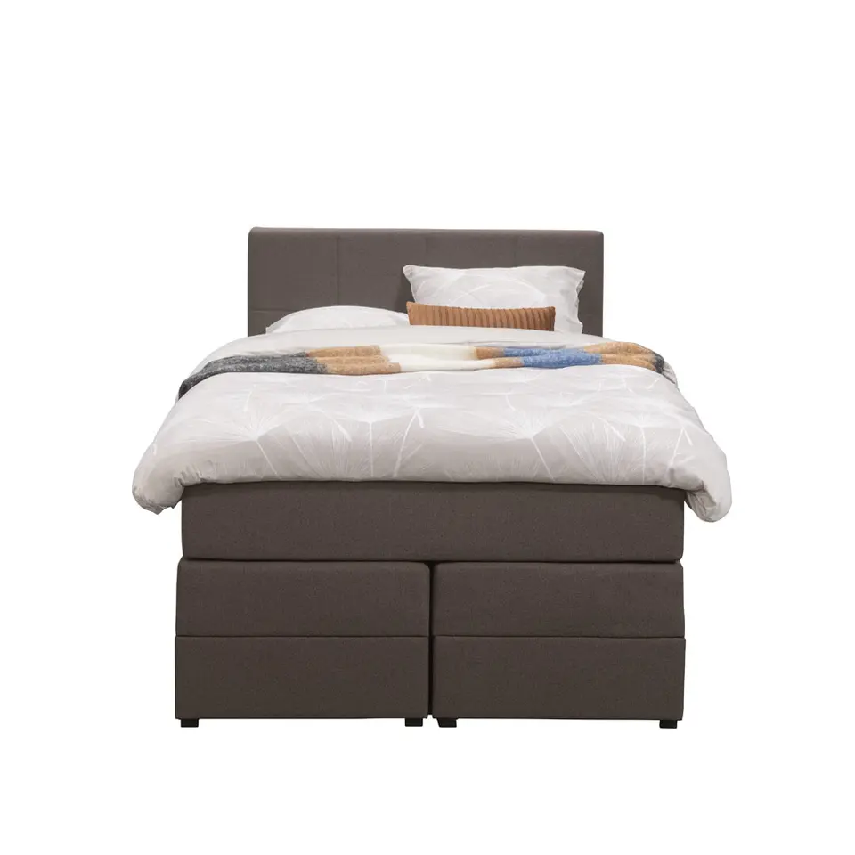 Boxspring met opbergruimte Liv geblokt - donkerbruin - 120x200 cm