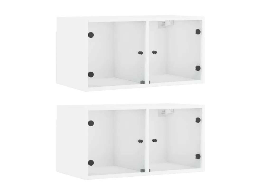 Armoires murales avec portes en verre 2 pcs blanc 68,5x37x35 cm