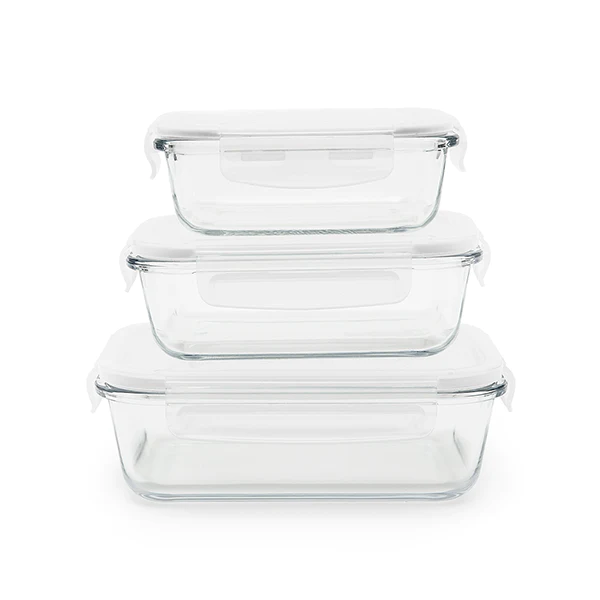 3 boîtes rectangulaires en verre 400, 650 et 1000 ml Pebbly