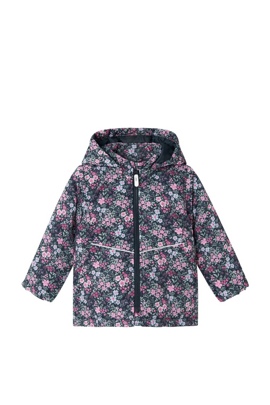 NAME IT gebloemdewinterjas NMFMAXI donkerblauw/roze