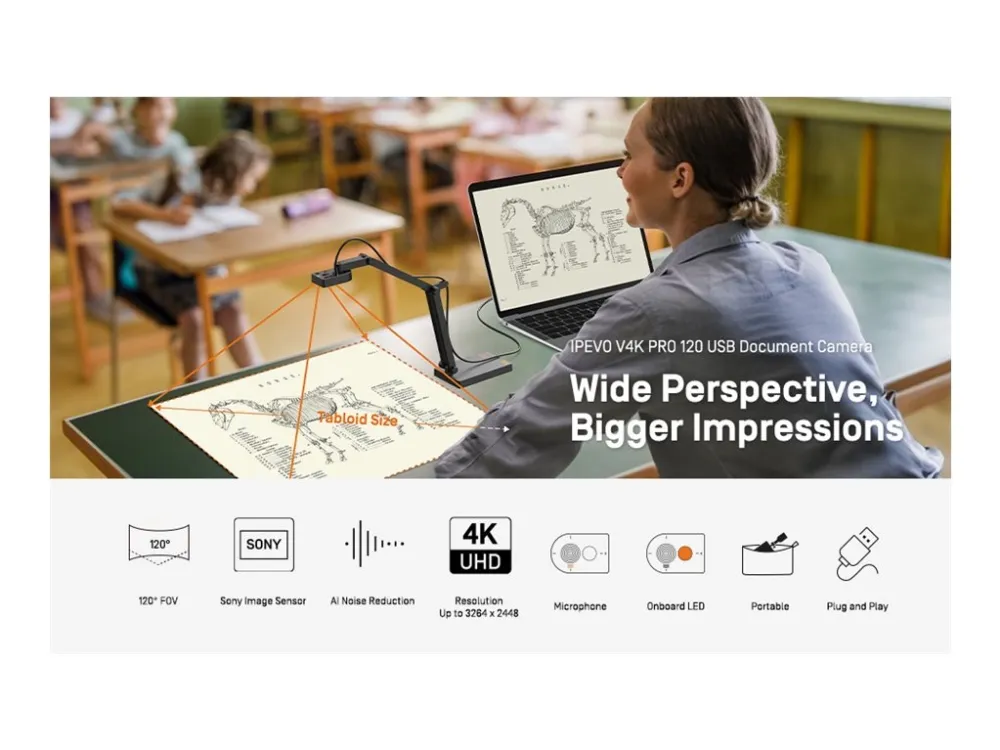 IPEVO V4K PRO 120 - Digitalkamera for dokumenter - farve - 4K - audio - USB