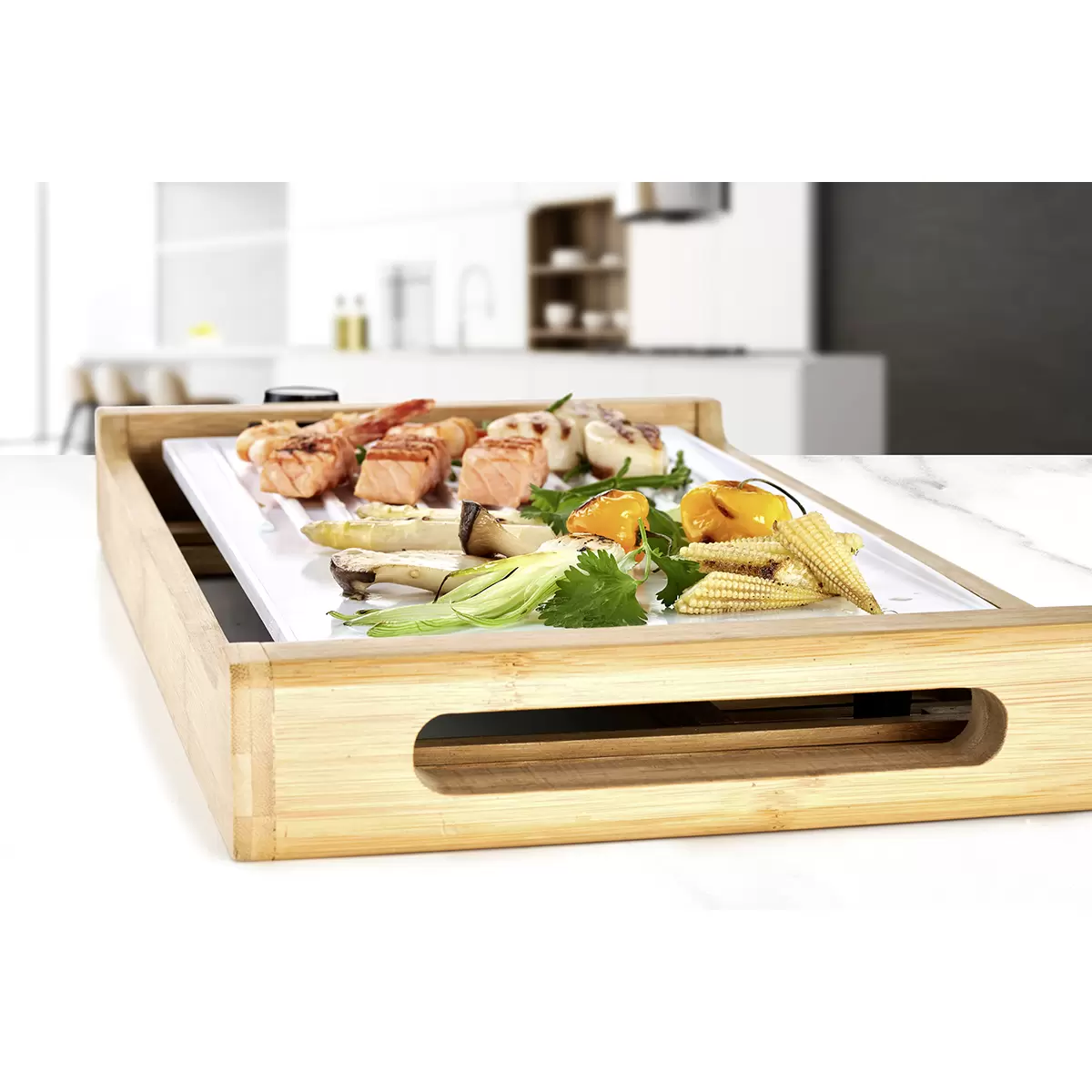 Tischgrill Bamboo Grill braun,weiss