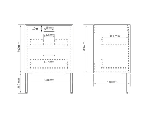 Onderkast met verschillende poothoogtes (B x H x D): 60 x 85 x 45,5 cm, frontkleur: groen