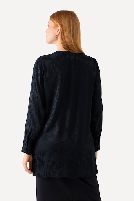 Bluse, florales Jacquardmuster, V-Ausschnitt, Langarm