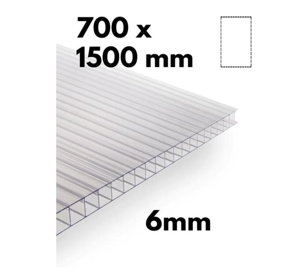 Stykke drivhus flerveggsark / klar polykarbonat 700x1500mm - 6mm, 4stk.