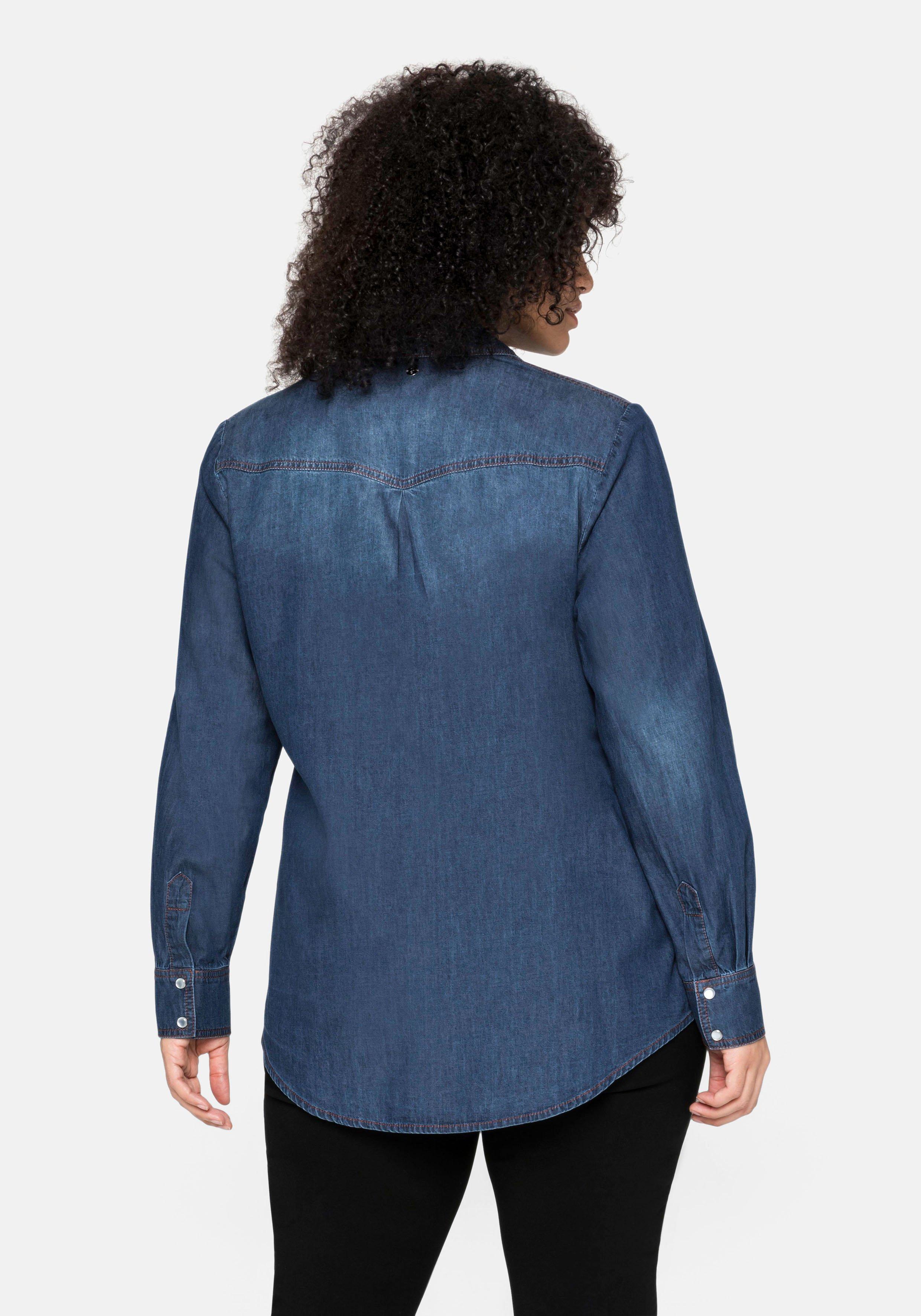 Jeansbluse mit Knopfleiste und Brusttaschen