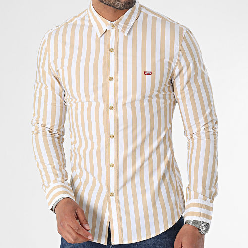 Chemise Manches Longues Slim 86625 Beige Blanc