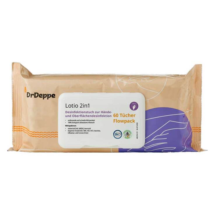 DrDeppe Lotio 2in1 Hand- und Oberflächen Desinfektion Tücher, 60 St