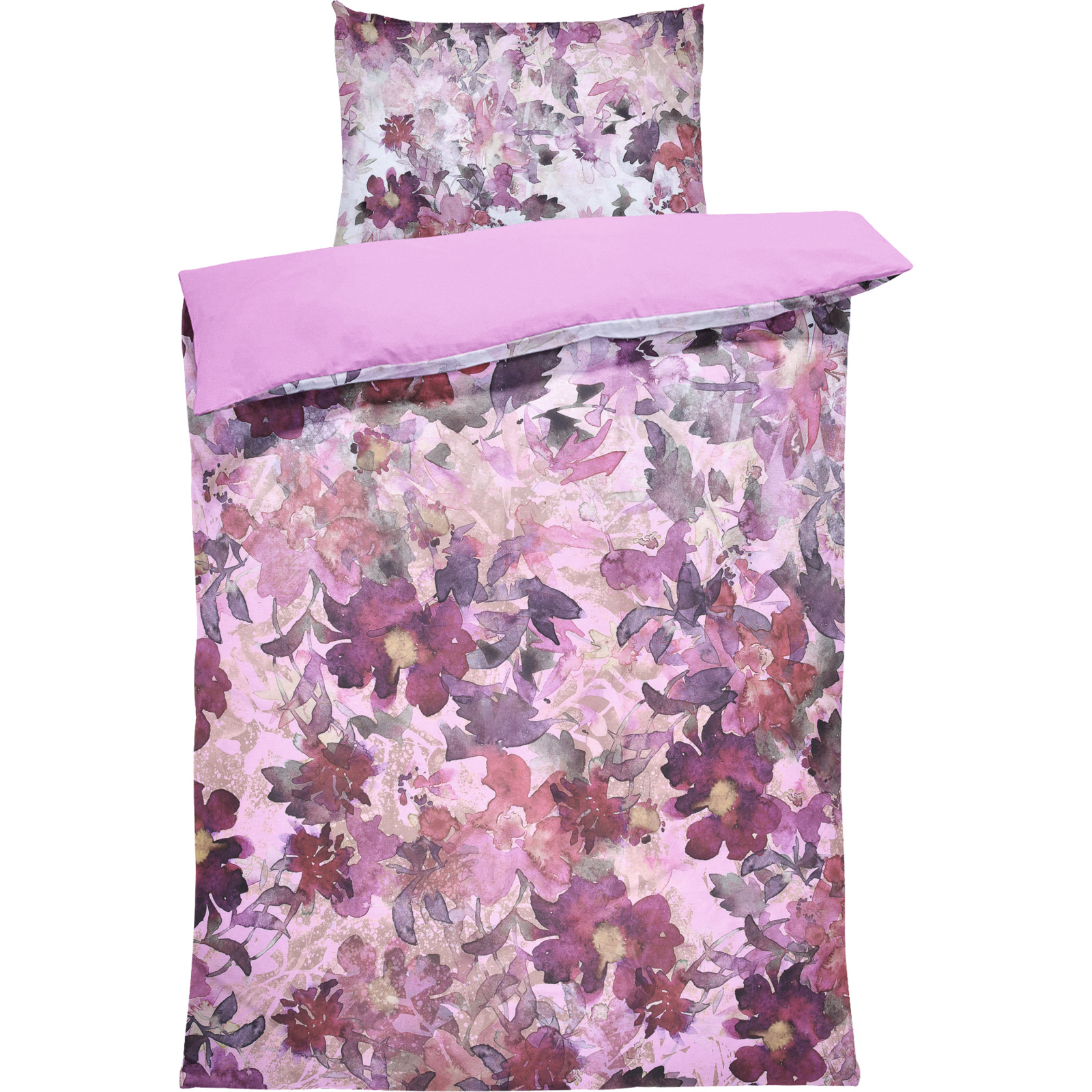 Bettwäsche violett mit Blätterzauber 160x210 65x100 Bettanzug Nord