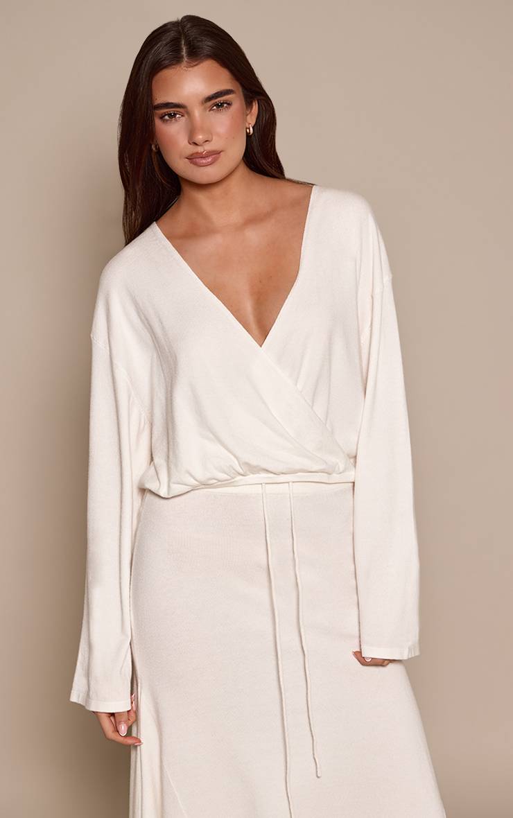 Crème Gilet Cache-cœur Vaporeux En Maille Transparente
