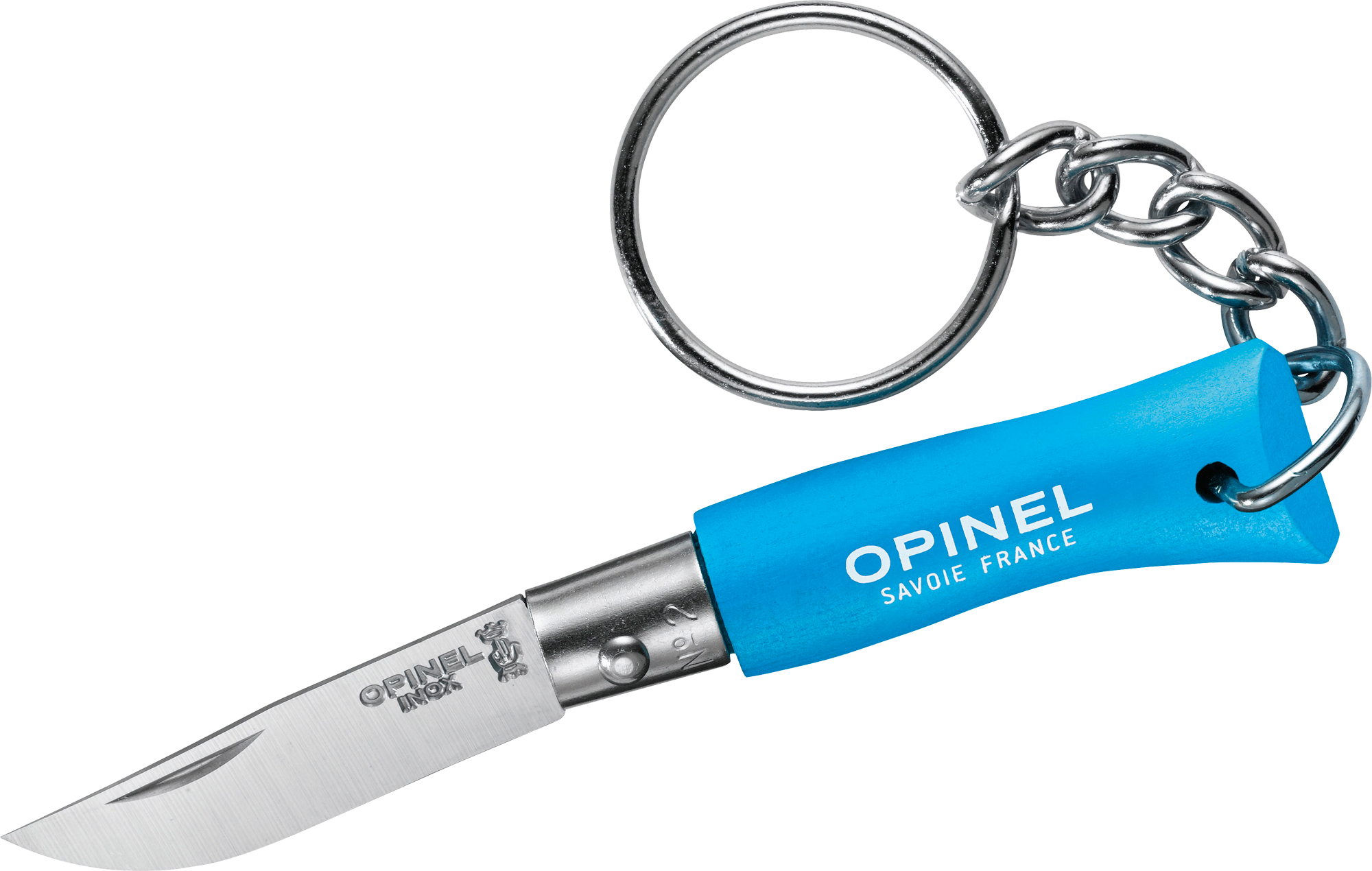 Opinel N°02 Colorama Taschenmesser mit Schlüsselanhänger Klingenlänge 3,5 cm cyanblau