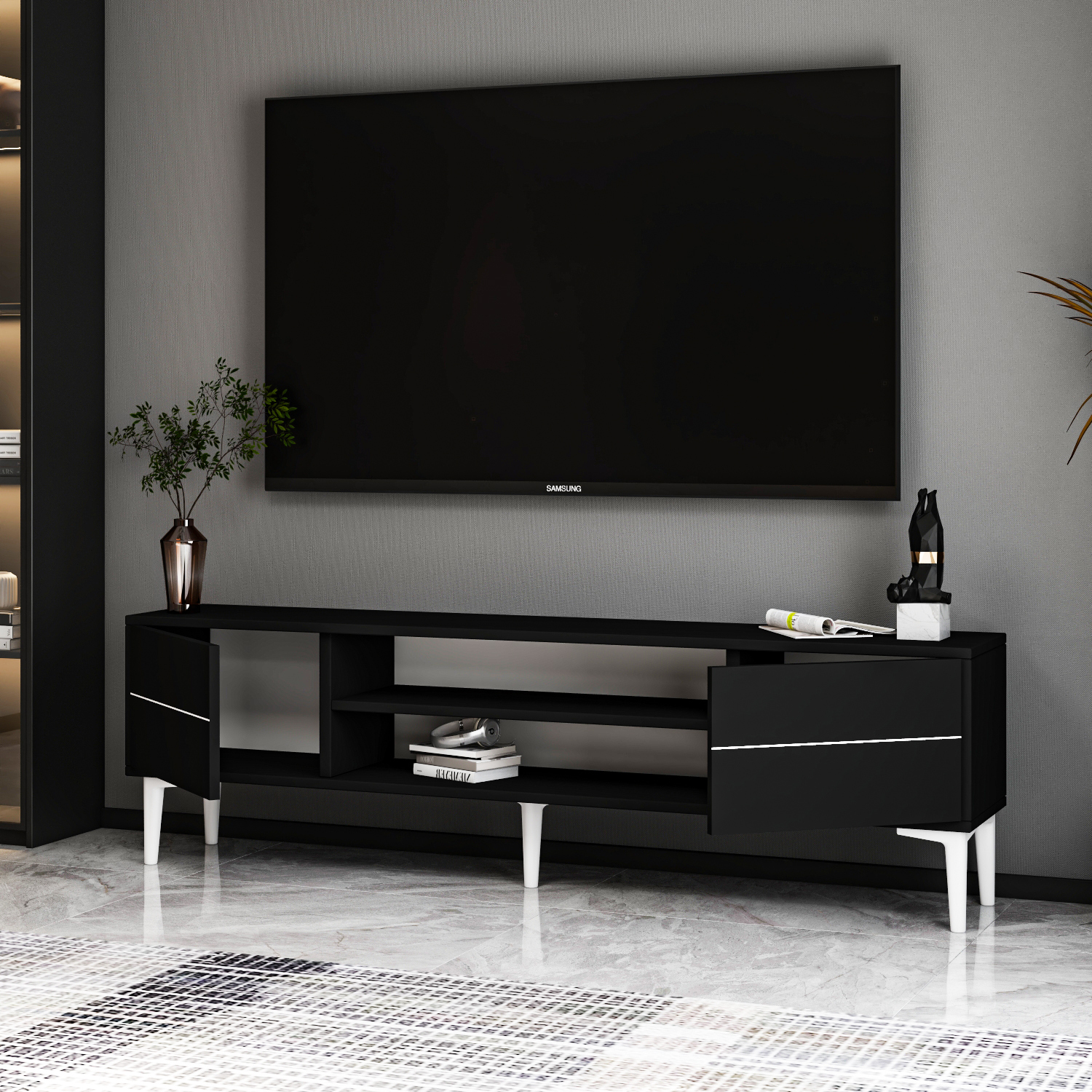 TV-Lowboard - schwarz-weiß - 140 cm