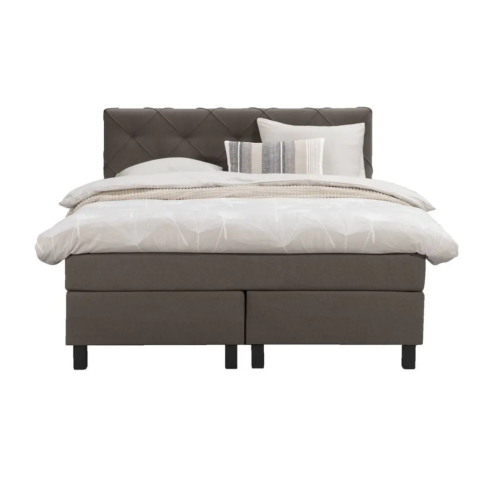Boxspring Liv geruit - donkerbruin - 140x200 cm - vierkante poot