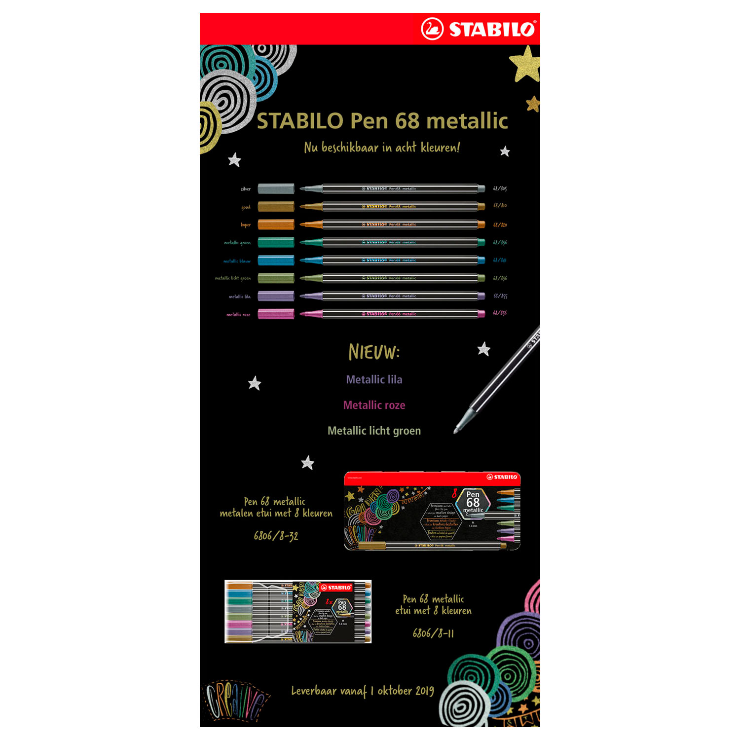 STABILO Pen 68 Metallic -Viltstift - Metalen Set Met 8 Stuks
