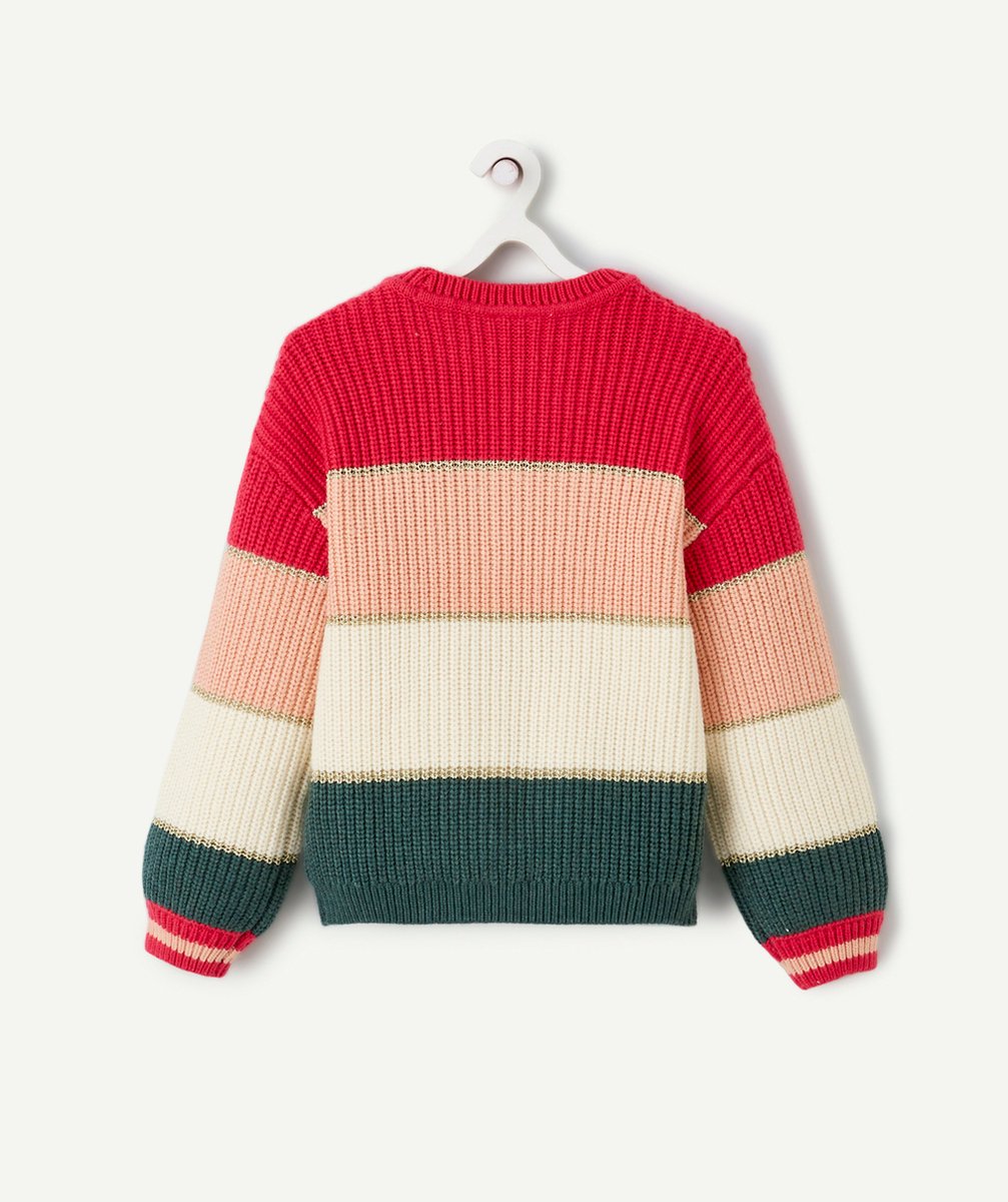 PULL EN TRICOT FILLE MAXI RAYURES ROSE ÉCRU ET VERT