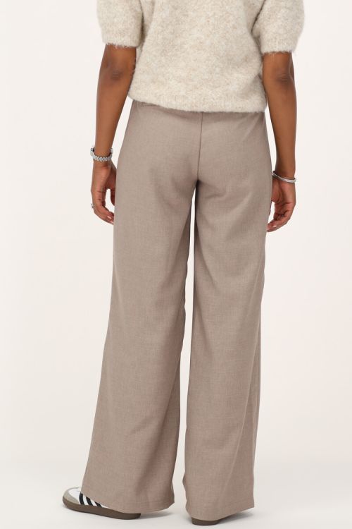 Taupe pantalon wide leg met blinde knoop