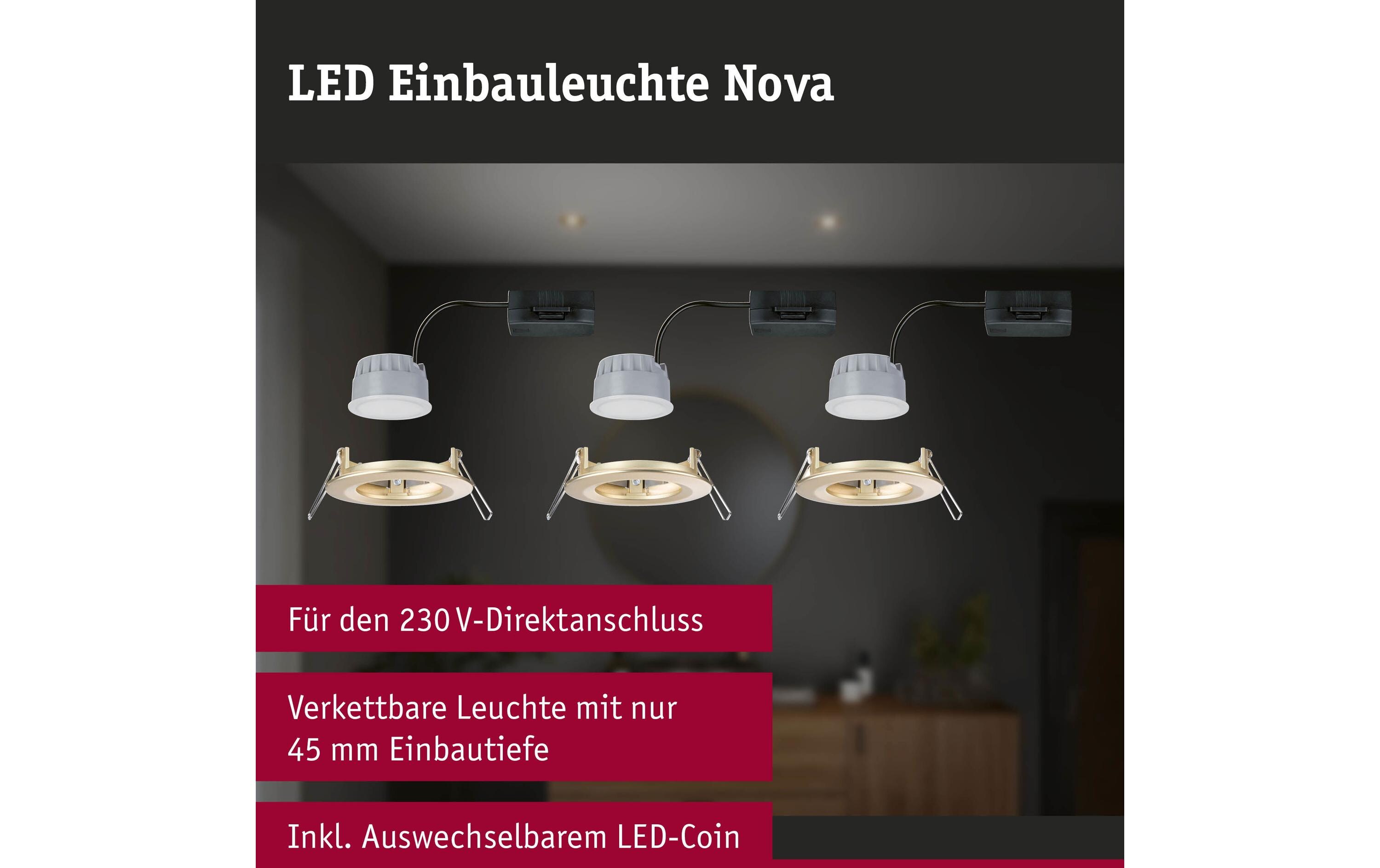 Einbauleuchte LED Nova Coin Basisset starr 3-Step-Dim GoldDimmbare runde Einbauleuchte