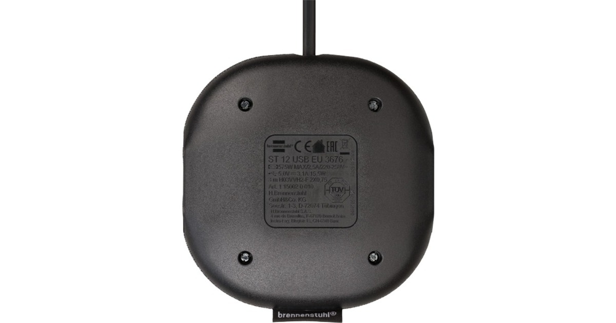 BrennenstuhlEstilo laadstation met textieloppervlak stekkerdoos  (Antraciet/zwart, 3 meter kabel, 1x Eurostekker, 2x USB-lader)