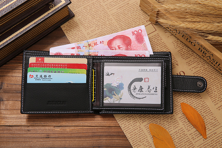 (115x97mm) Echtleder Geldbörse Fashion Portemonnaie mit 11 Fächern - Schwarz
