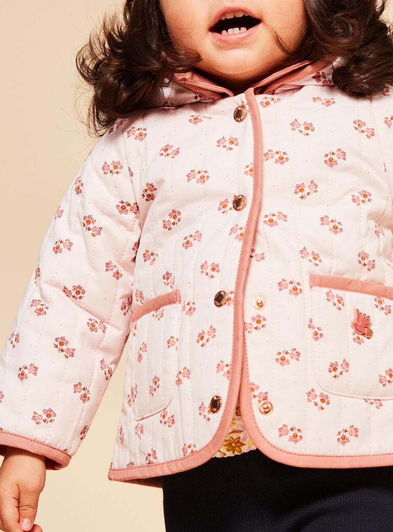 Manteau rose pâle à capuche matelassé à fleurs