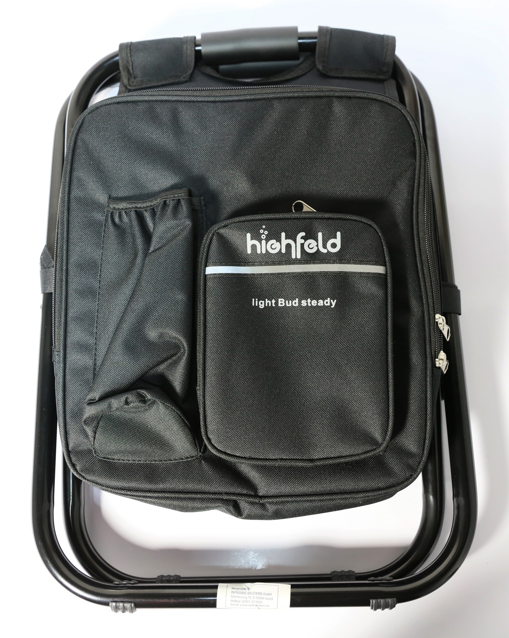 highfeld® Sitzrucksack Ansitzrucksack mit Hocker black Campinghocker Angelhocker Falthocker