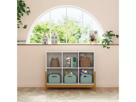 Étagère 6 cubes horizontale panneaux de fibres blanc et noisette KENAN