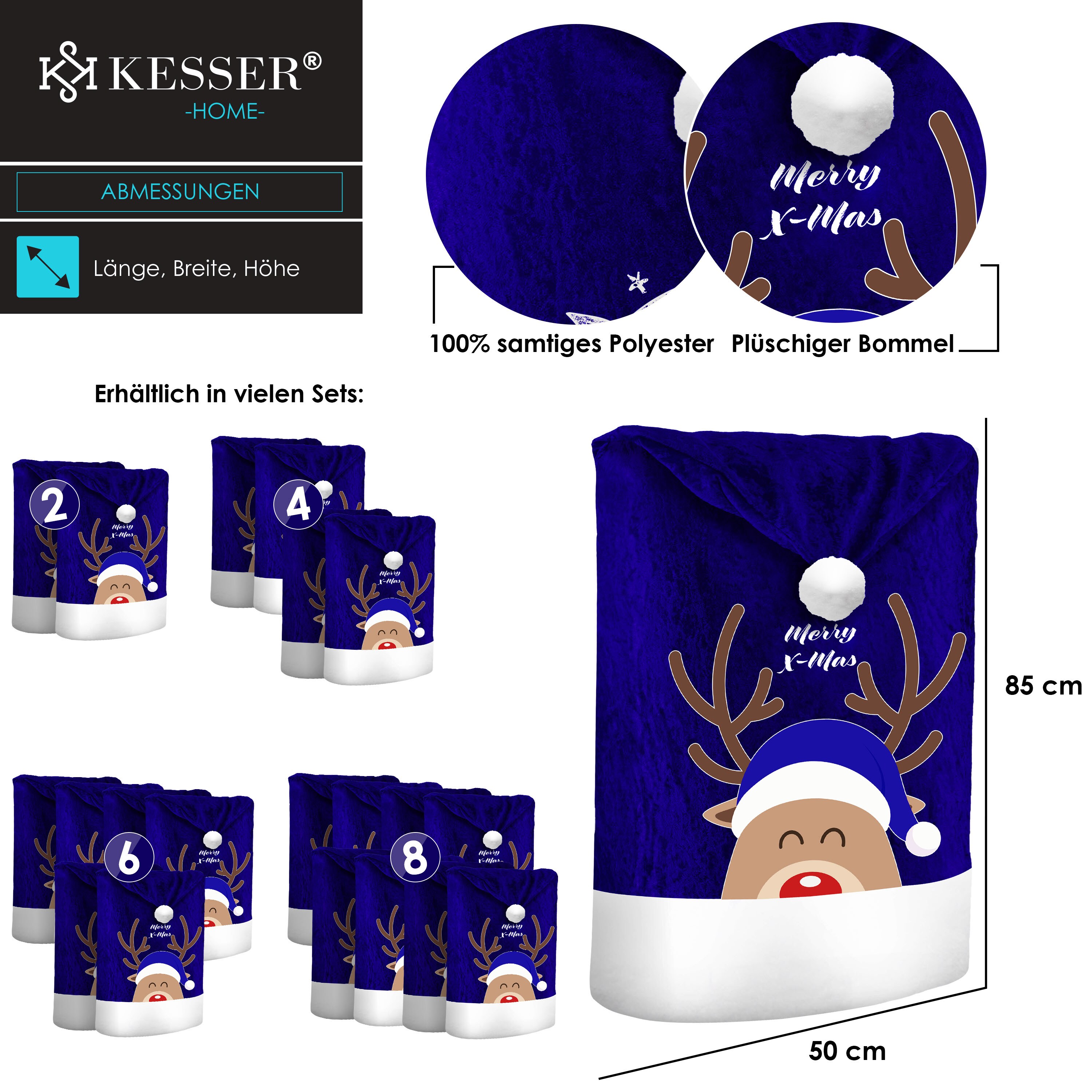 KESSER® Premium Weihnachtsstuhlüberzug Set Stuhlhussen für Weihnachten Nikolausmütze Stuhlbezug Husse Weihnachtsdeko für Stühle Überzieher - Stuhlabdeckung im weihnachtlichen Design