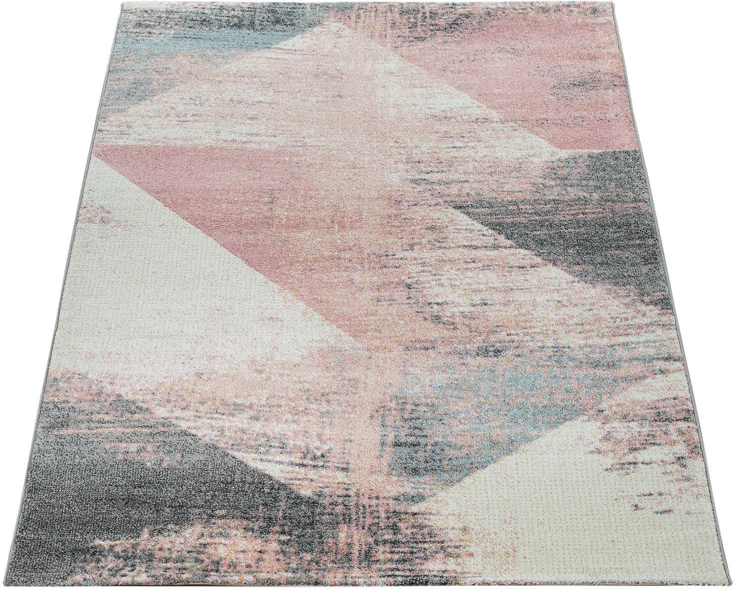 Paco Home Teppich »Mero 102« rechteckig 16 mm Höhe Kurzflor, modernes Design, Pastell-Farben, Used-Optik