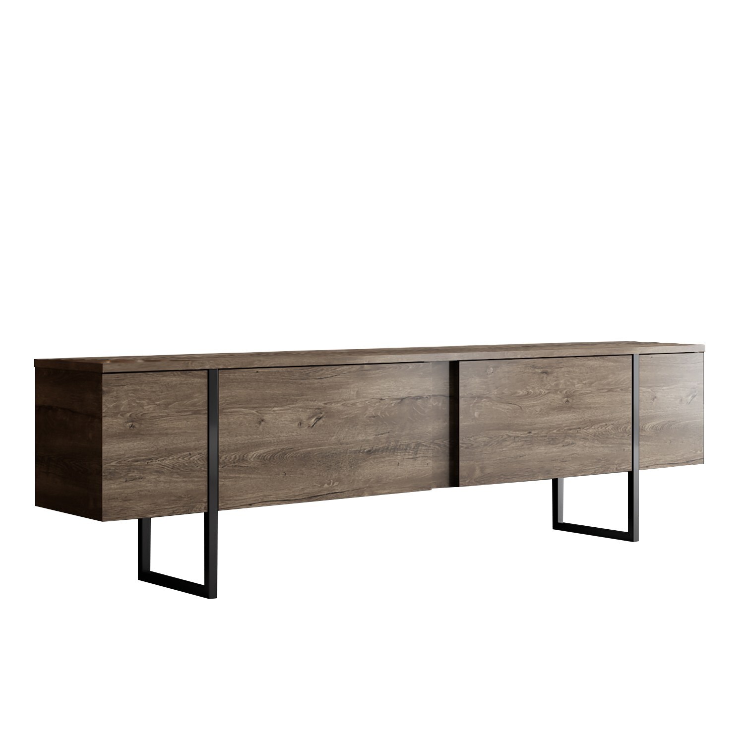 Homtex Moderner TV-Ständer, 180x50x30 cm, Walnuss/Schwarz, Melaminbeschichtet