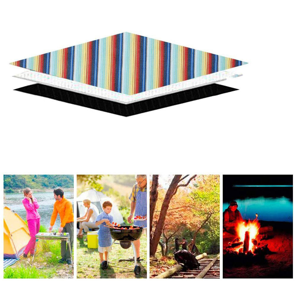 (200x300cm) 6mm Dicke Picknick Decke Outdoor Matte Gestreift - Dunkelblau / Weiss