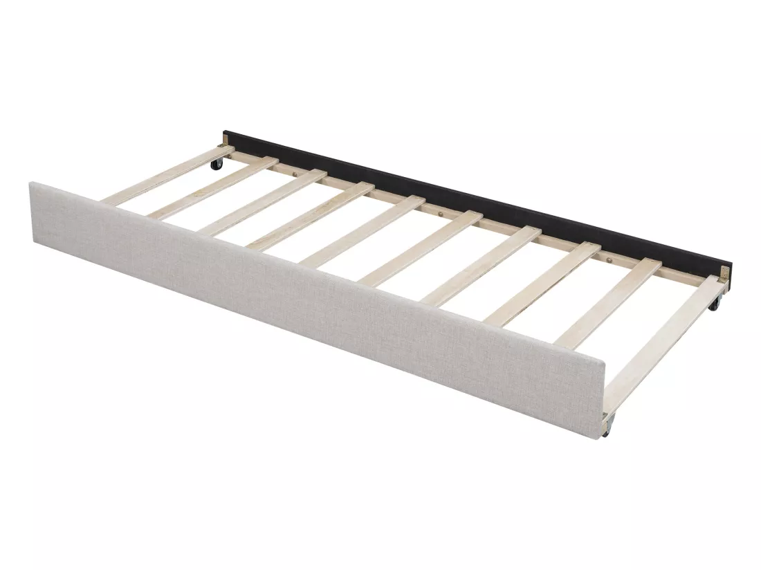 Lit gigogne - 90 x 200 cm et 90 x 190 cm - tissu lin - coloris beige
